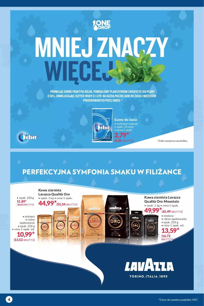 Gazetka promocyjna Makro - [Oferta specjalna] Kupując pomagasz - oszczędzajmy wodę! - ważna 23.03 do 03.04.2021 - strona 4 - produkty: Kawa, Kawa ziarnista, Lavazza, Orbit