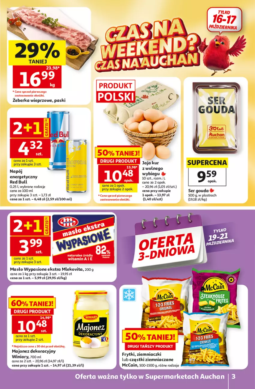 Gazetka promocyjna Auchan - 30 Lat Supermarket - ważna 15.10 do 21.10.2026 - strona 3 - produkty: Frytki, Gouda, Isla, Masło, McCain, Mleko, Mlekovita, Napój, Red Bull, Ser