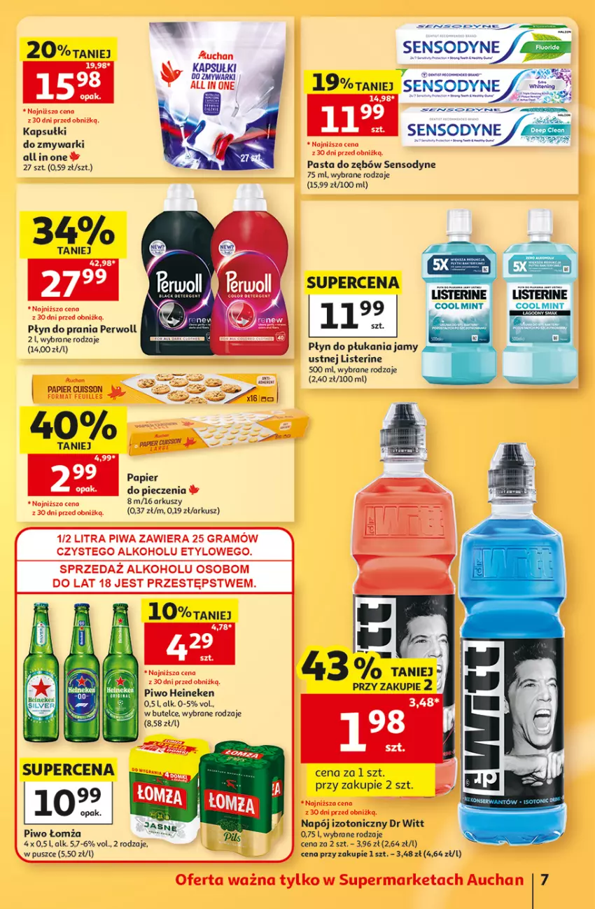 Gazetka promocyjna Auchan - 30 Lat Supermarket - ważna 15.10 do 21.10.2026 - strona 7 - produkty: Fa, Gra, Heineken, Listerine, Napój, Napój izotoniczny, Papier, Papier do pieczenia, Perwoll, Piec, Piwa, Piwo, Płyn do płukania, Płyn do płukania jamy ustnej, Płyn do prania, Sensodyne, Zmywarki