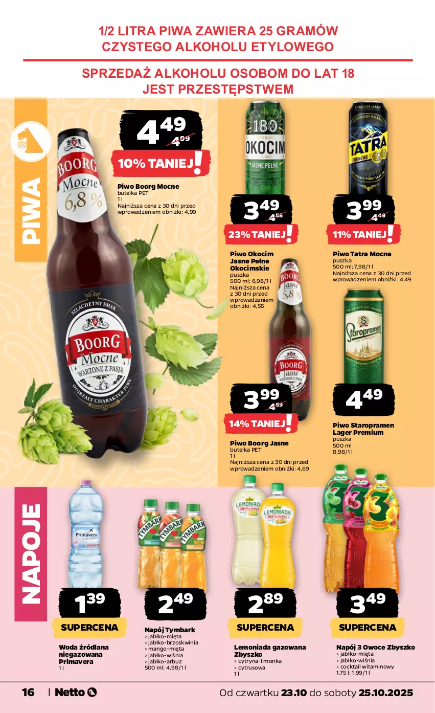 Gazetka promocyjna Netto - Od Czwartku - ważna 23.10 do 25.10.2025 - strona 16 - produkty: Arbuz, Gra, Koc, LANA, Lemoniada, Limonka, Mango, Mięta, Napój, Napoje, Okocim, Owoce, Piwa, Piwo, Prima, Primavera, Tatra, Tymbark, Woda