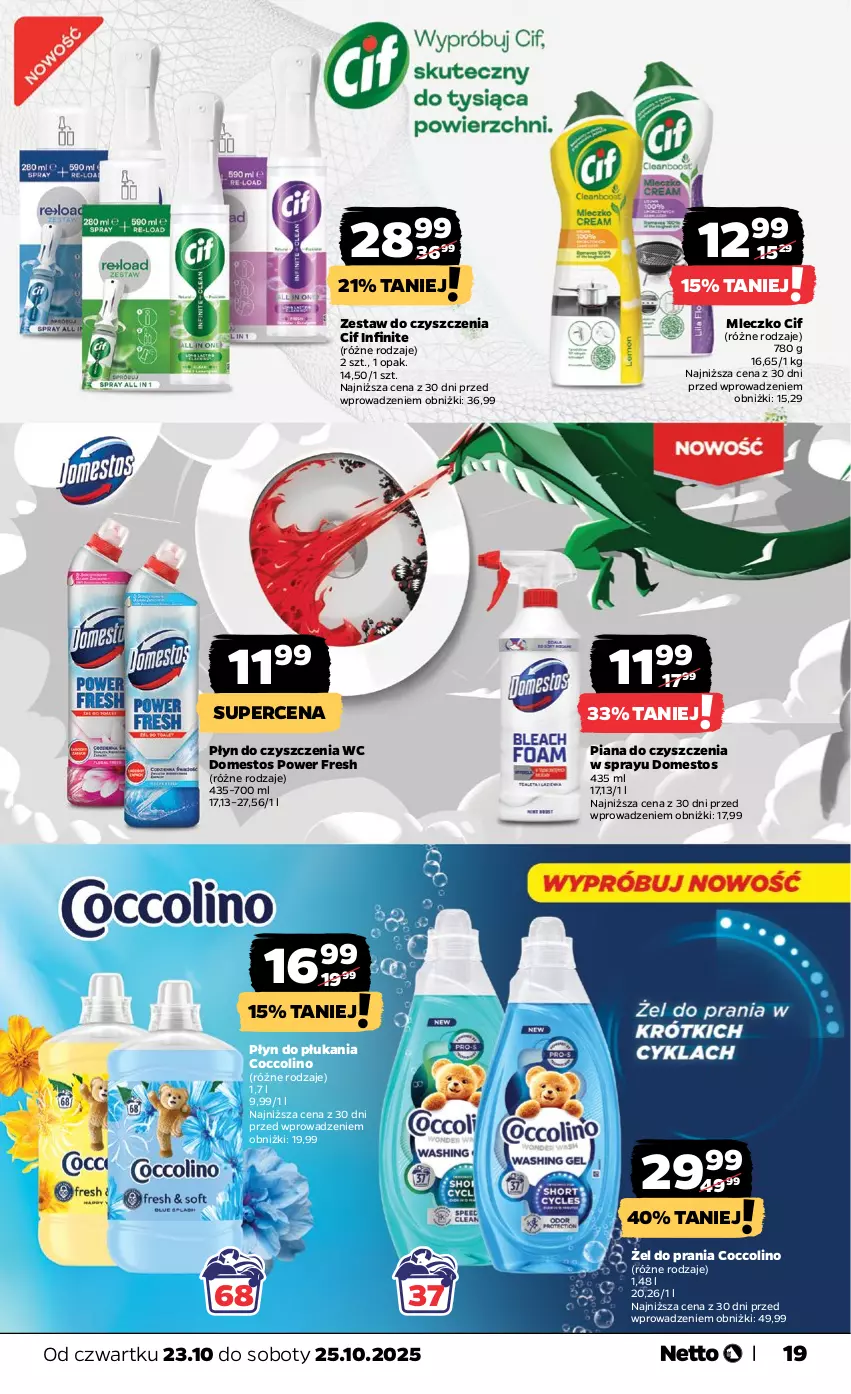 Gazetka promocyjna Netto - Od Czwartku - ważna 23.10 do 25.10.2025 - strona 19 - produkty: Cif, Coccolino, Domestos, Mleczko, Płyn do czyszczenia wc, Płyn do płukania