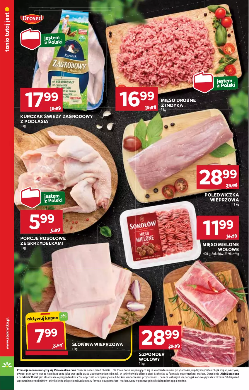 Gazetka promocyjna Stokrotka - Supermarket - ważna 15.05 do 21.05.2025 - strona 12 - produkty: Gin, Kurczak, Mięso, Mięso mielone, Owoce, Polędwiczka wieprzowa, Por, Sok, Sokołów, Szponder wołowy, Warzywa