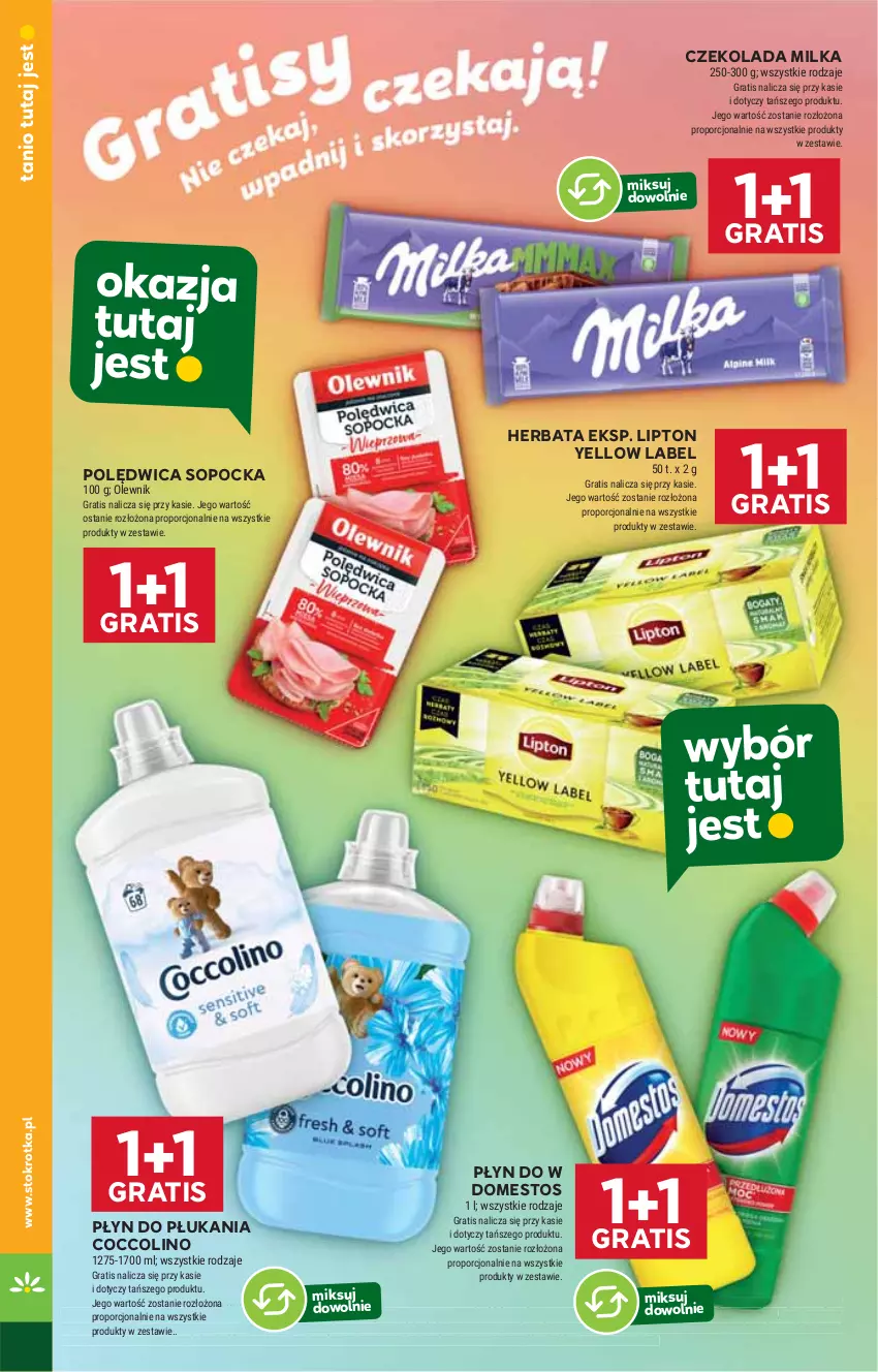 Gazetka promocyjna Stokrotka - Supermarket - ważna 15.05 do 21.05.2025 - strona 22 - produkty: Coccolino, Czekolada, Domestos, Gra, Herbata, HP, Lipton, Milka, Płyn do płukania, Polędwica
