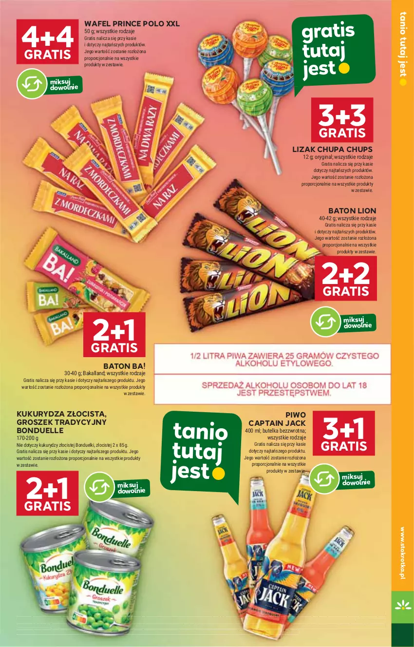 Gazetka promocyjna Stokrotka - Supermarket - ważna 15.05 do 21.05.2025 - strona 23 - produkty: Ba!, Baton, Bonduelle, Captain Jack, Chupa Chups, Gra, Groszek, HP, Kukurydza, Lion, Piwo, Prince Polo