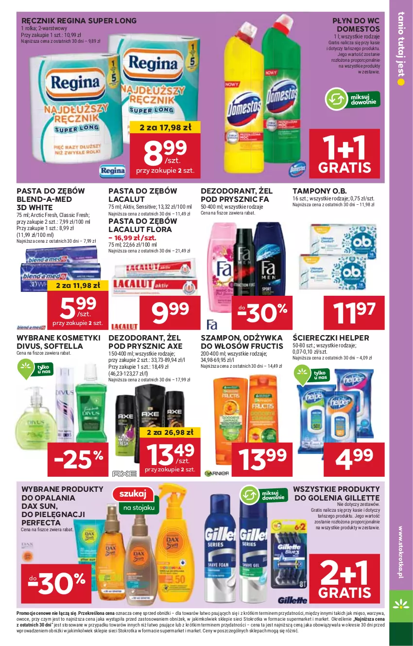 Gazetka promocyjna Stokrotka - Supermarket - ważna 15.05 do 21.05.2025 - strona 35 - produkty: Blend-a-Med, DAX, Dezodorant, Domestos, Fa, Flora, Fructis, Gillette, Gin, Gra, Lacalut, Mięso, O.B., Odżywka, Owoce, Pasta do zębów, Perfecta, Płyn do wc, Por, Ręcznik, Szampon, Tampony, Warzywa