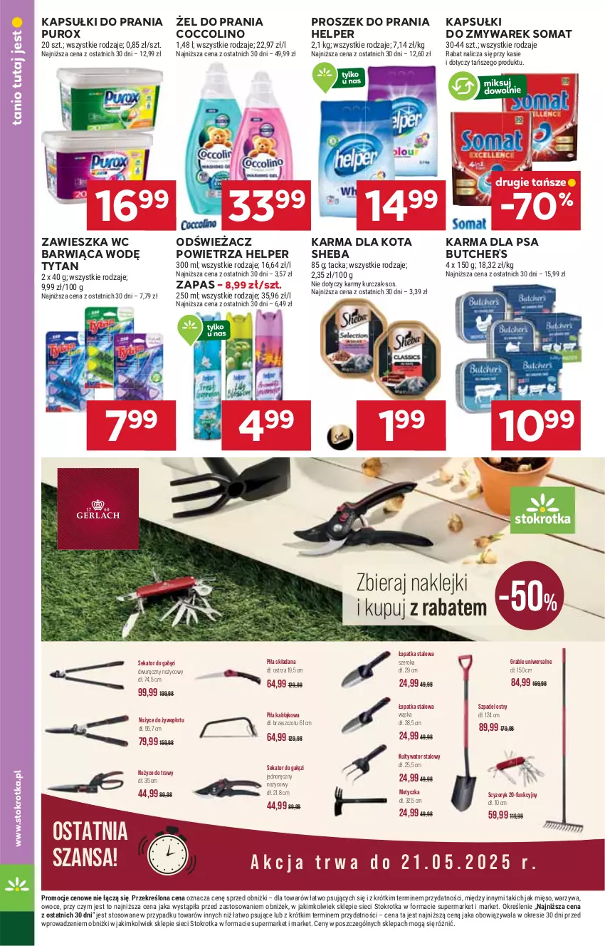 Gazetka promocyjna Stokrotka - Supermarket - ważna 15.05 do 21.05.2025 - strona 36 - produkty: Coccolino, Gra, Kapsułki do prania, Klej, Kurczak, Mięso, Noż, Nożyce, Odświeżacz powietrza, Owoce, Proszek do prania, Pur, Sekator, Sheba, Somat, Sos, Tytan, Warzywa