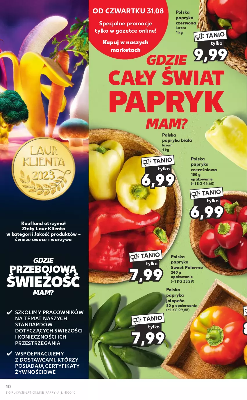 Gazetka promocyjna Kaufland - Gazetka tygodnia - ważna 31.08 do 06.09.2023 - strona 10 - produkty: Laur, Owoce, Papryka, Papryka biała, Papryka czerwona, Papryka jalapeño, Warzywa