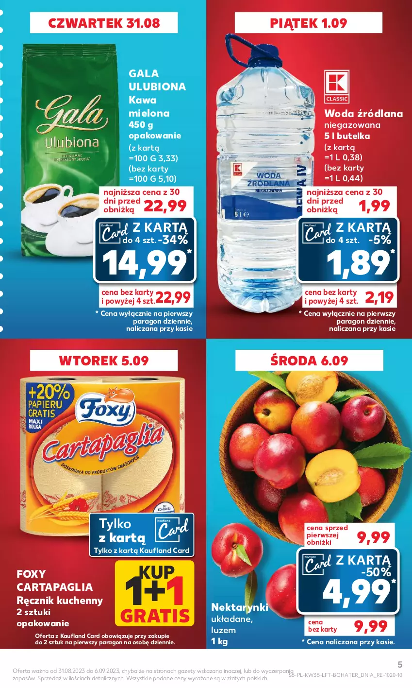 Gazetka promocyjna Kaufland - Gazetka tygodnia - ważna 31.08 do 06.09.2023 - strona 5 - produkty: Foxy, Gala, Gra, Kawa, Kawa mielona, LANA, Nektar, Ręcznik, Ręcznik kuchenny, Woda