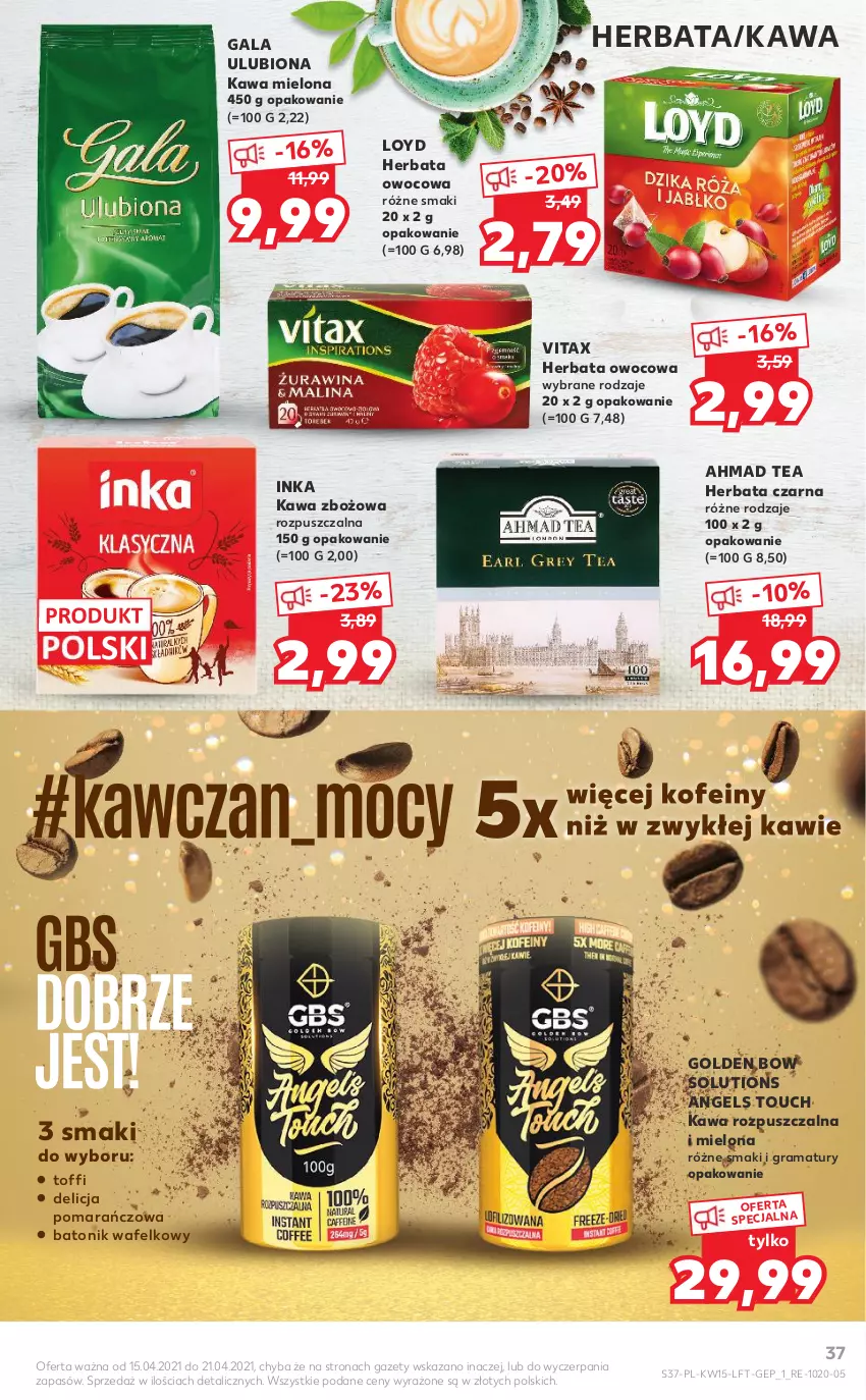 Gazetka promocyjna Kaufland - OFERTA TYGODNIA - ważna 15.04 do 21.04.2021 - strona 37 - produkty: Baton, Gala, Gra, Herbata, Herbata czarna, Herbata owocowa, Inka, Kawa, Kawa mielona, Kawa rozpuszczalna, Kawa zbożowa, Loyd, Rama, Tonik, Vitax