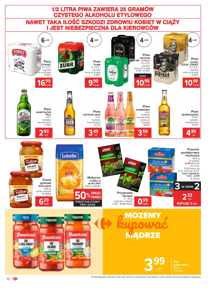 Gazetka promocyjna Carrefour - Gazetka Market - ważna 01.03 do 13.03.2021 - strona 10 - produkty: Bell, Bella, Captain Jack, Danie gotowe, Dawtona, Desperados, Gra, Koc, Kosz, Kozel, Lubella, Makaron, Namysłów, Okocim, Piec, Piwa, Piwo, Podravka, Prymat, Pudliszki, Somersby, Sos