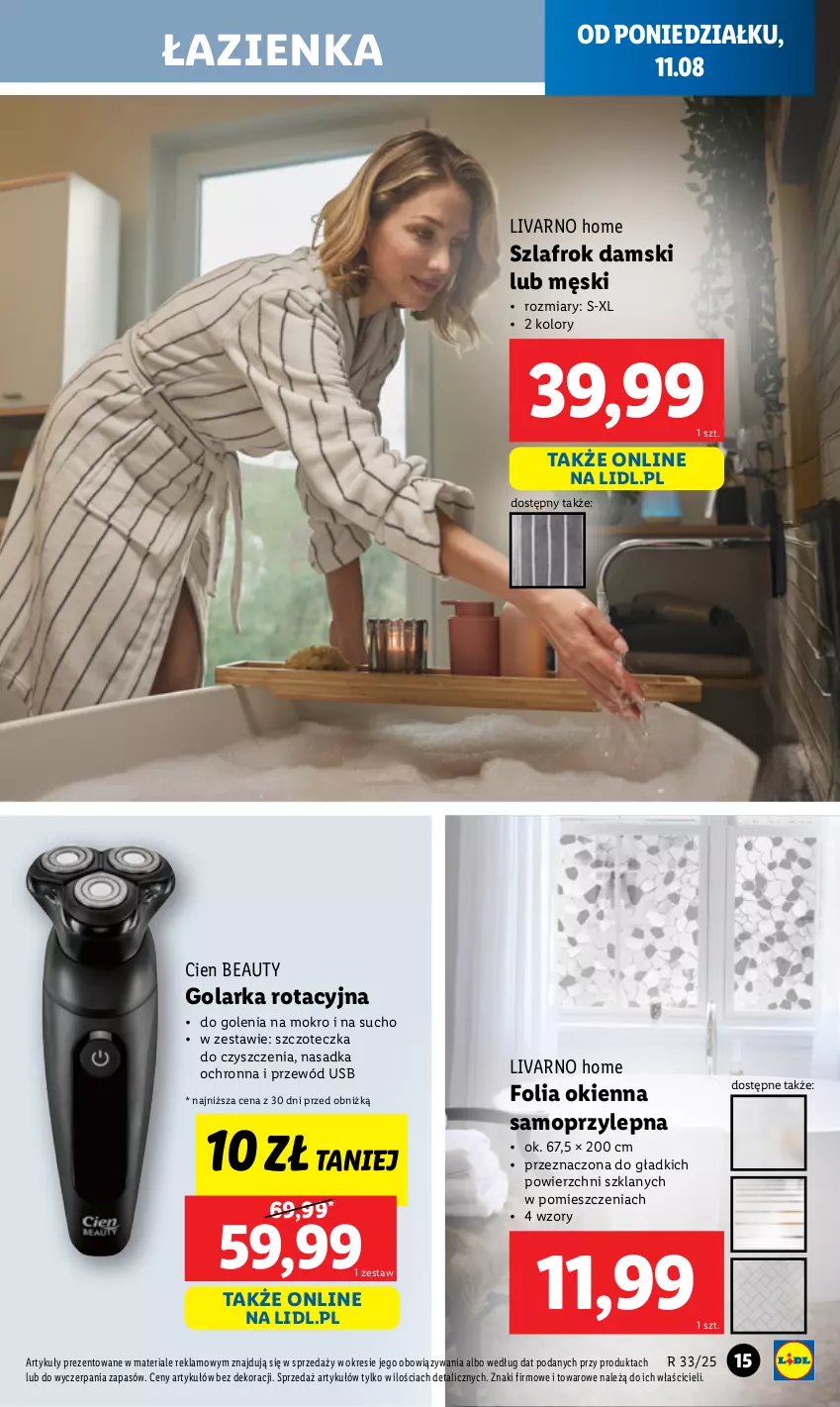 Gazetka promocyjna Lidl - GAZETKA - ważna 11.08 do 16.08.2025 - strona 15 - produkty: Golarka, Ivar, Mop, Przewód, Szczoteczka, Szlafrok
