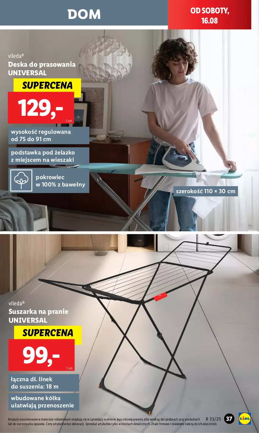 Gazetka promocyjna Lidl - GAZETKA - ważna 11.08 do 16.08.2025 - strona 41 - produkty: Deska do prasowania, Pokrowiec, Sok, Suszarka, Suszarka na pranie, Vileda, Wieszak