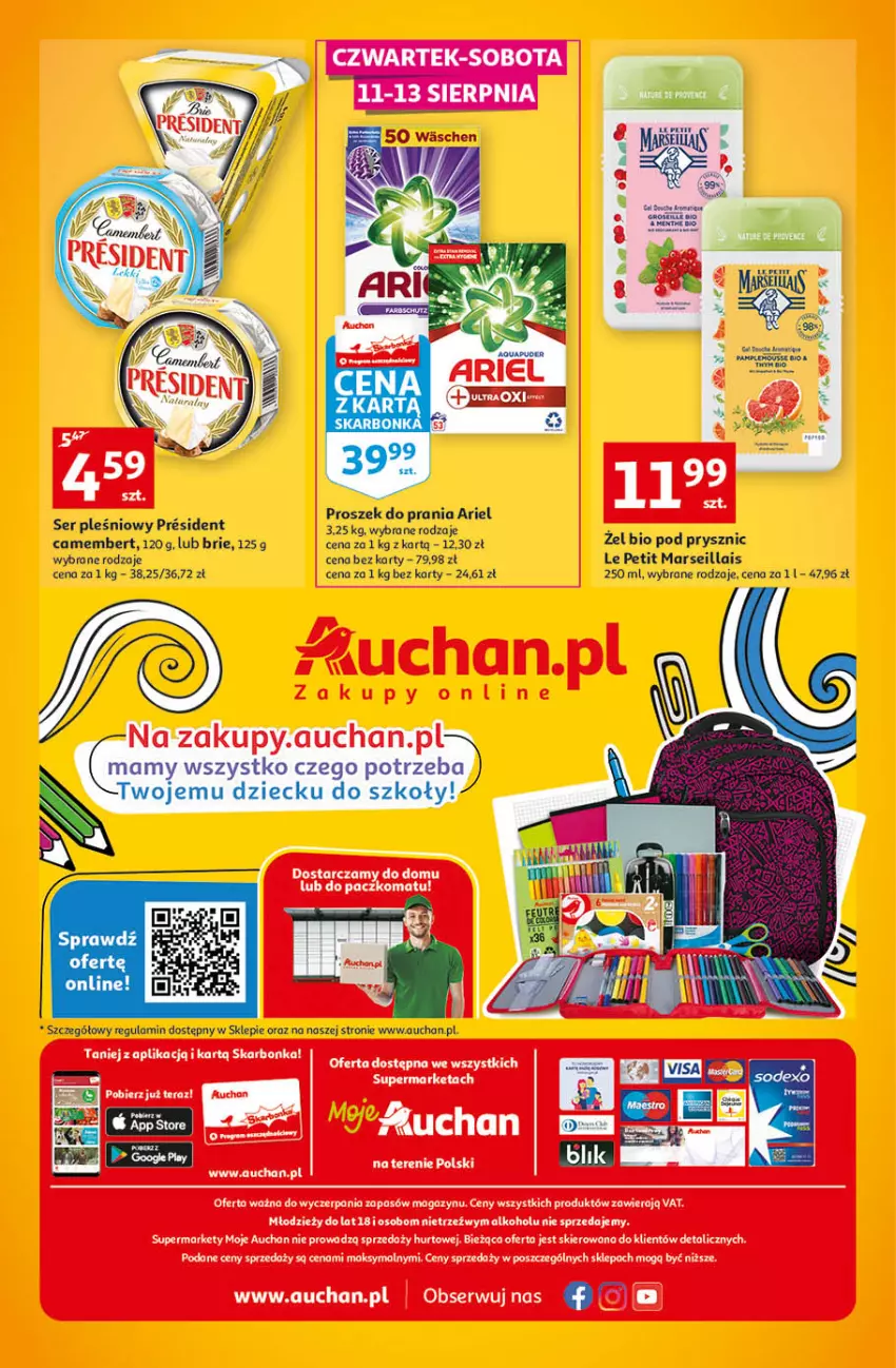 Gazetka promocyjna Auchan - Tygodniowe przeNISKIE CENY moje Auchan - ważna 11.08 do 17.08.2022 - strona 4 - produkty: Ariel, Brie, Camembert, Mars, Proszek do prania, Ser, Ser pleśniowy, Tera