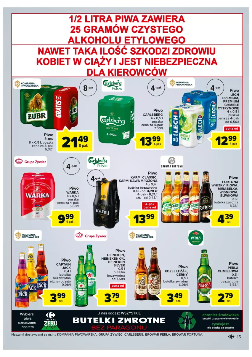 Gazetka promocyjna Carrefour - Gazetka Carrefour - ważna 25.10 do 05.11.2022 - strona 15 - produkty: Carlsberg, Fortuna, Gra, Heineken, Karmi, Kawa, Kozel, Lech Premium, Perła, Piec, Piwa, Piwo, Warka