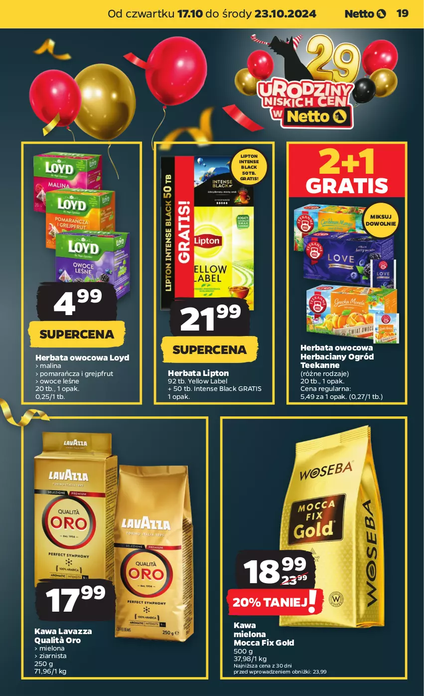 Gazetka promocyjna Netto - Netto Gazetka Food 42/24B - ważna 17.10 do 23.10.2024 - strona 19 - produkty: Gra, Grejpfrut, Herbata, Herbata owocowa, Kawa, Kawa mielona, Lack, Lavazza, Lipton, Loyd, Mocca Fix Gold, Ogród, Owoce, Teekanne