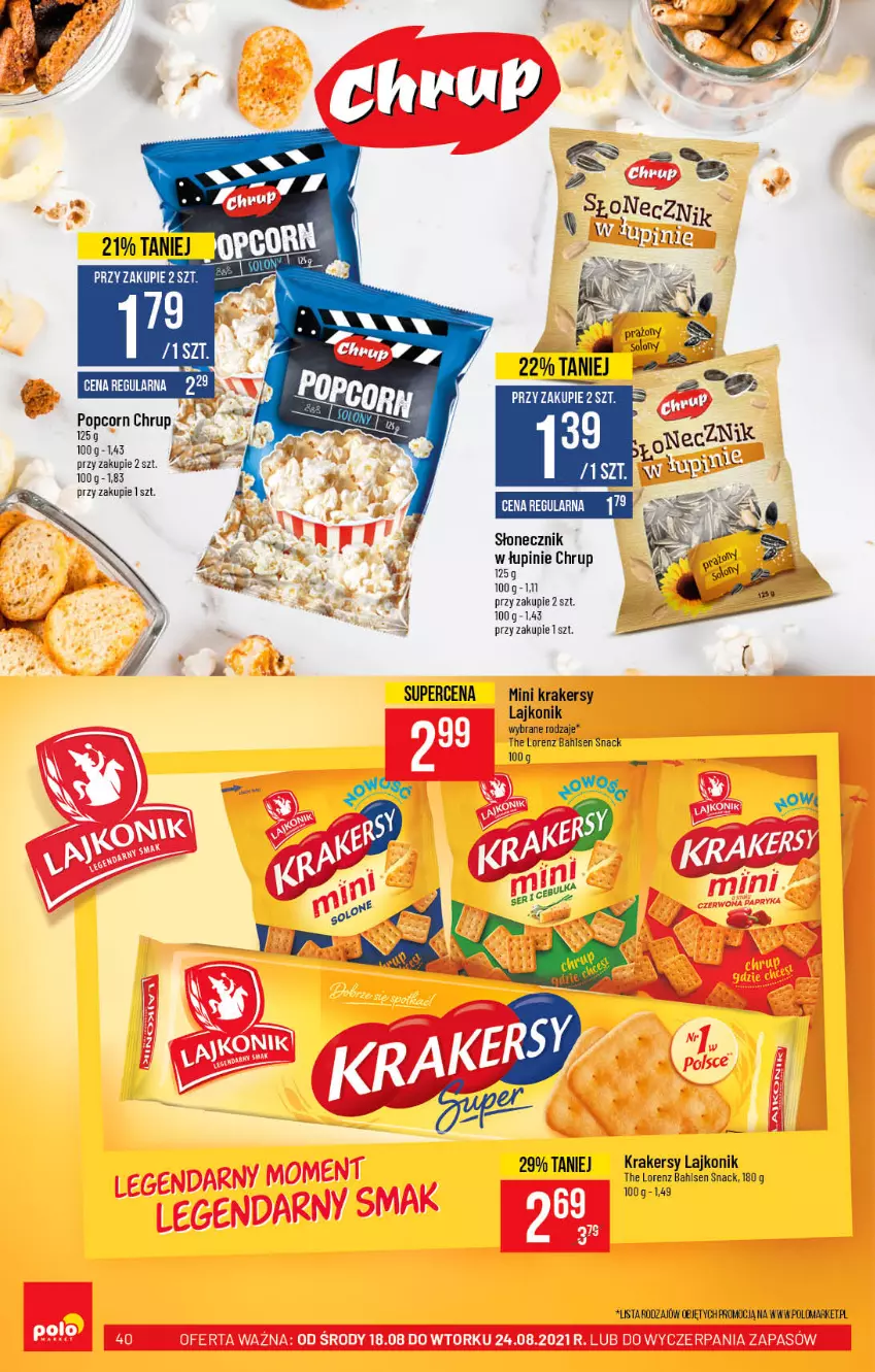 Gazetka promocyjna PoloMarket - Gazetka pomocyjna - ważna 18.08 do 24.08.2021 - strona 40 - produkty: Krakersy, Lajkonik, Lorenz, Popcorn