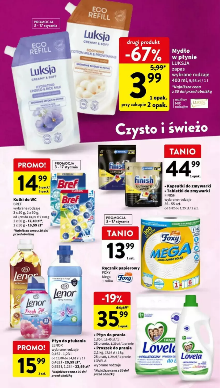 Gazetka promocyjna Intermarche - ważna 03.01 do 10.01.2024 - strona 19 - produkty: Bref, Fa, HP, Kawa, Kulki do wc, Lenor, Lovela, Luksja, Papier, Płyn do płukania, Proszek do prania, Ręcznik, Tablet, Tabletki do zmywarki, Zmywarki