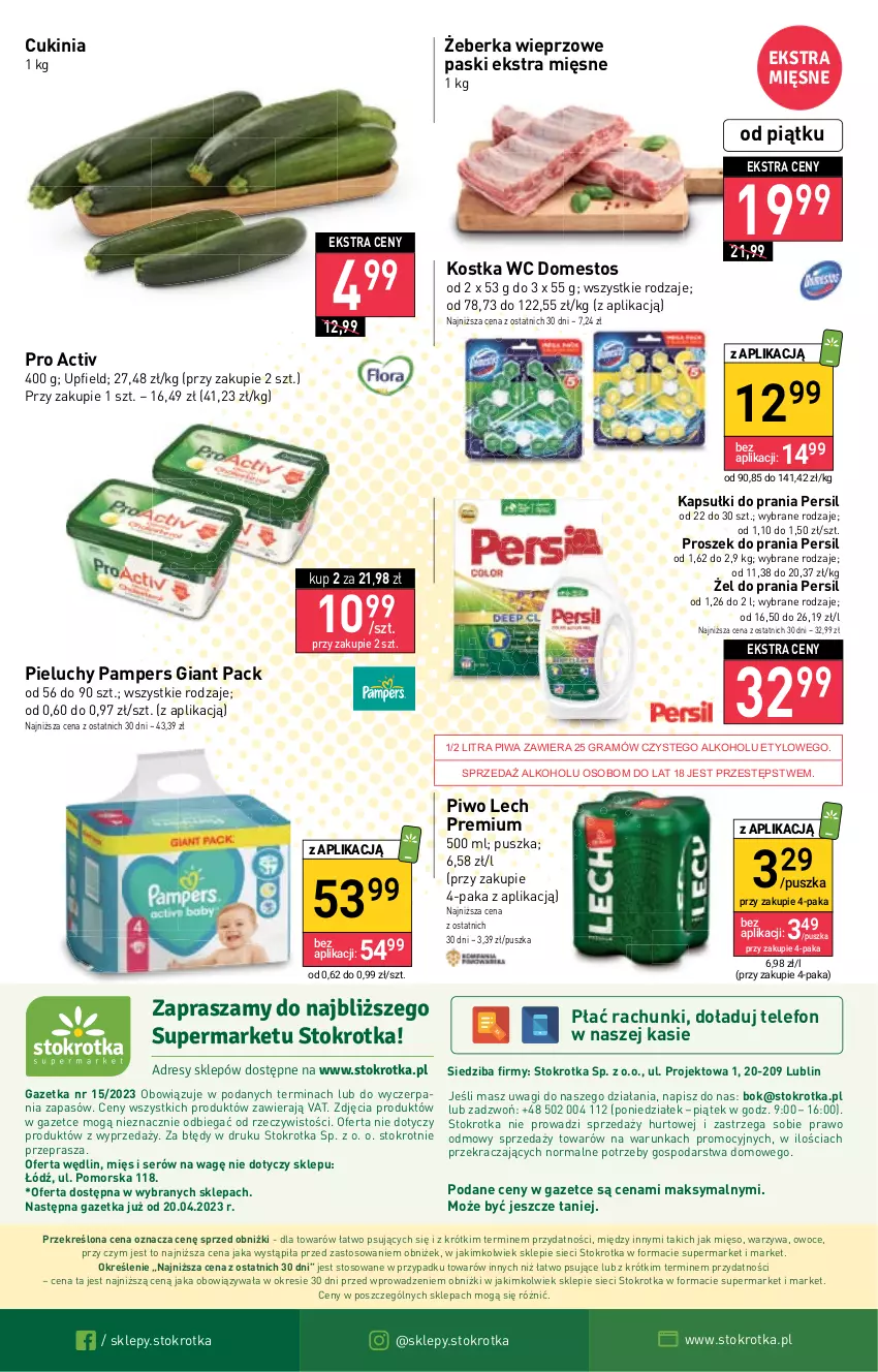 Gazetka promocyjna Stokrotka - Supermarket - ważna 13.04 do 19.04.2023 - strona 16 - produkty: Domestos, Dres, Gra, JBL, Kapsułki do prania, Lech Premium, Mięso, O nas, Owoce, Pampers, Persil, Pieluchy, Piwa, Piwo, Proszek do prania, Ser, Telefon, Wagi, Warzywa