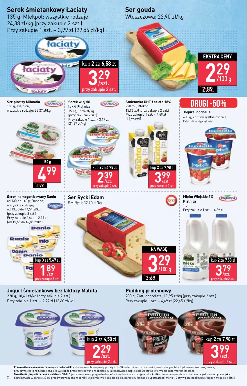 Gazetka promocyjna Stokrotka - Supermarket - ważna 13.04 do 19.04.2023 - strona 2 - produkty: Bell, Bella, Danio, Danone, Edam, Gouda, Jogobella, Jogurt, Mięso, Mleko, Owoce, Piątnica, Pudding, Rycki Edam, Ser, Serek, Serek homogenizowany, Serek wiejski, Warzywa, Zott