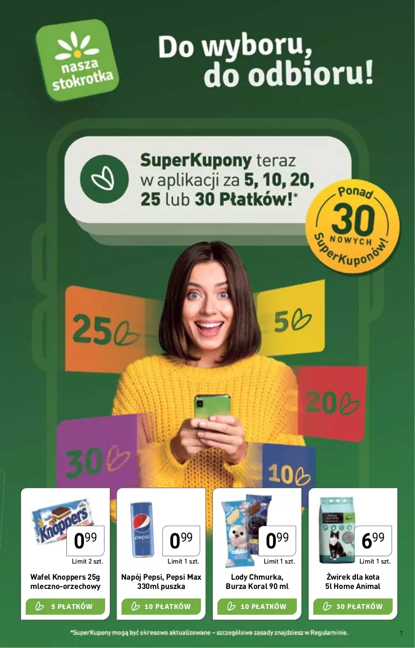 Gazetka promocyjna Stokrotka - Supermarket - ważna 13.04 do 19.04.2023 - strona 7 - produkty: Knoppers, Lody, Napój, Pepsi, Pepsi max