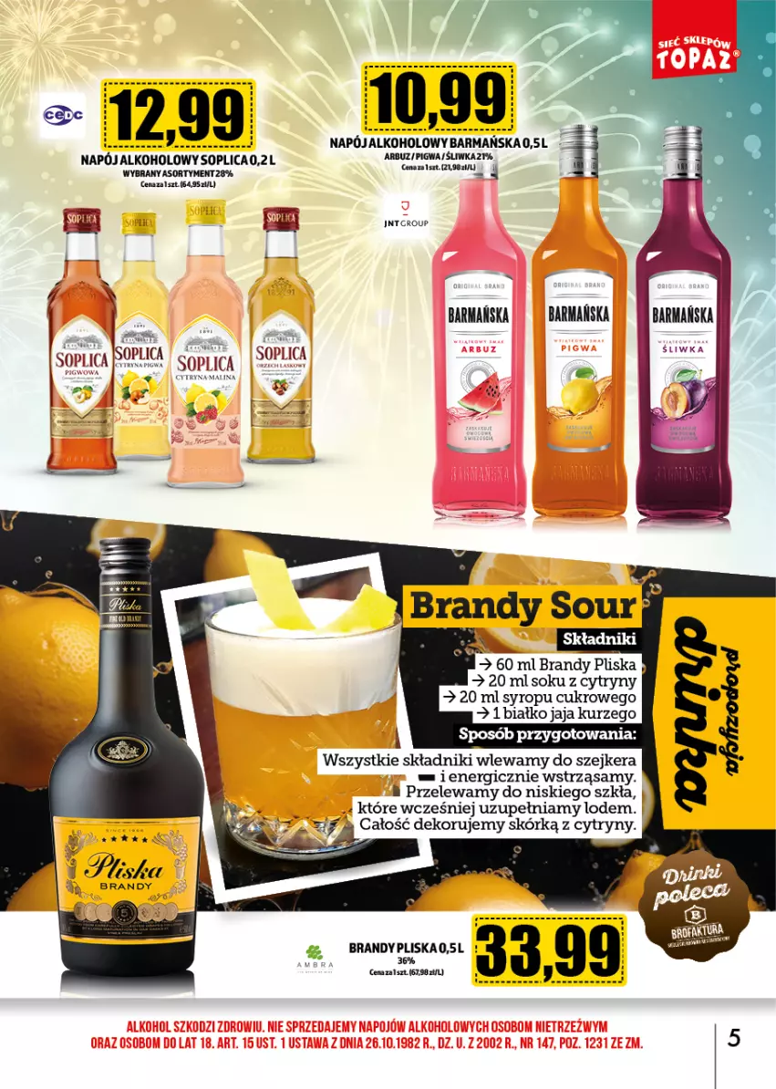 Gazetka promocyjna Topaz - Gazetka - ważna 02.01 do 31.01.2025 - strona 6 - produkty: Arbuz, Brandy, Cytryny, Jaja, Napój, Pliska, Sok, Soplica, Syrop, Szejker