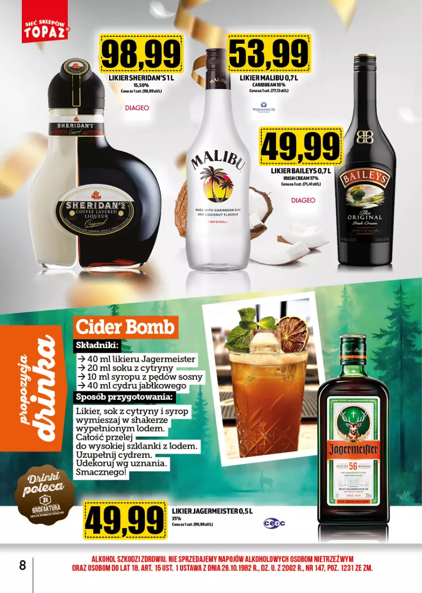 Gazetka promocyjna Topaz - Gazetka - ważna 02.01 do 31.01.2025 - strona 9 - produkty: Cytryny, Jagermeister, Lanki, Likier, Sok, Sos, Syrop