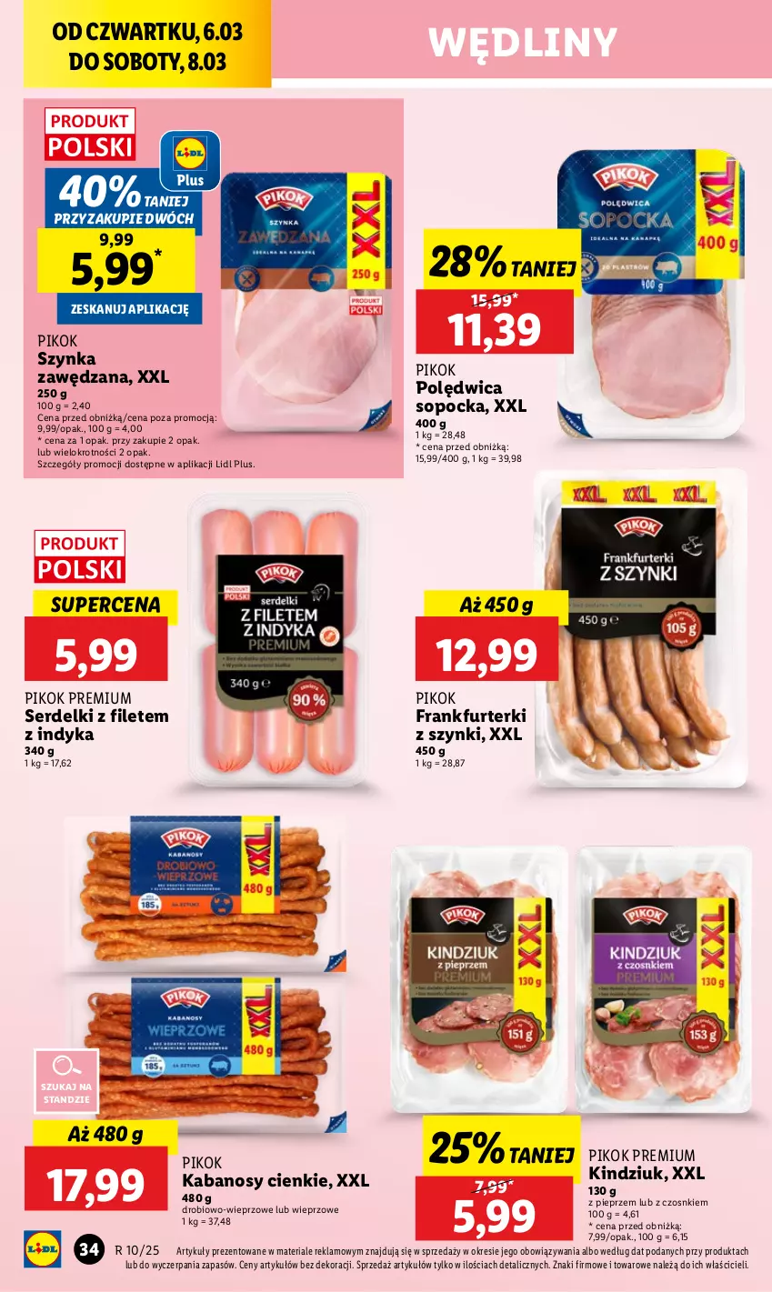 Gazetka promocyjna Lidl - GAZETKA - ważna 06.03 do 08.03.2025 - strona 40 - produkty: Frankfurterki, Kabanos, Kindziuk, Pieprz, PIKOK, Polędwica, Ser, Serdelki, Szynka