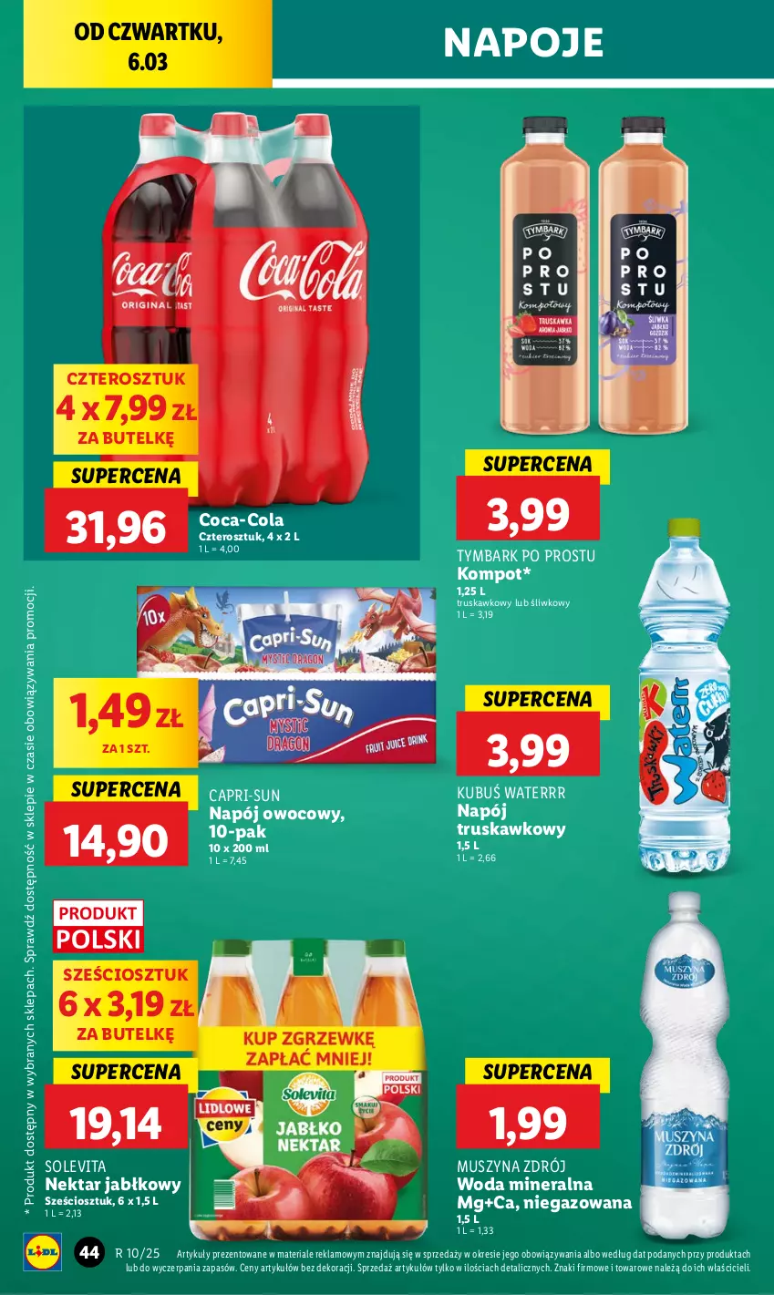 Gazetka promocyjna Lidl - GAZETKA - ważna 06.03 do 08.03.2025 - strona 50 - produkty: Coca-Cola, Kubuś, Kubuś Waterrr, Mus, Napój, Napoje, Nektar, Szyna, Tymbark, Woda, Woda mineralna