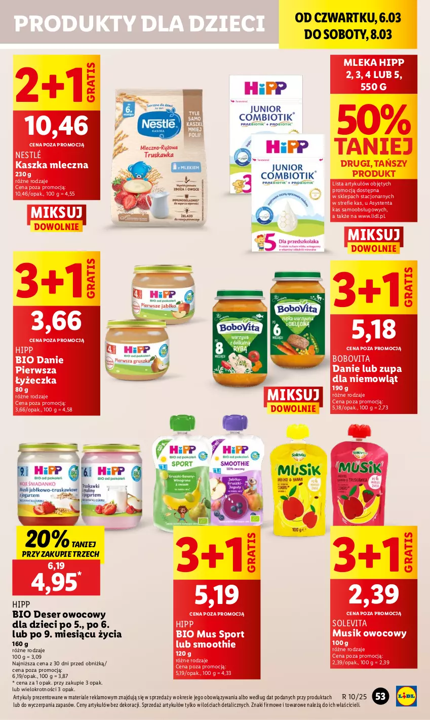 Gazetka promocyjna Lidl - GAZETKA - ważna 06.03 do 08.03.2025 - strona 59 - produkty: BoboVita, Deser, Deser owocowy, Dzieci, Gra, HiPP, Hipp Bio, Mus, Nestlé, Por, Ser, Smoothie, Sport, Zupa