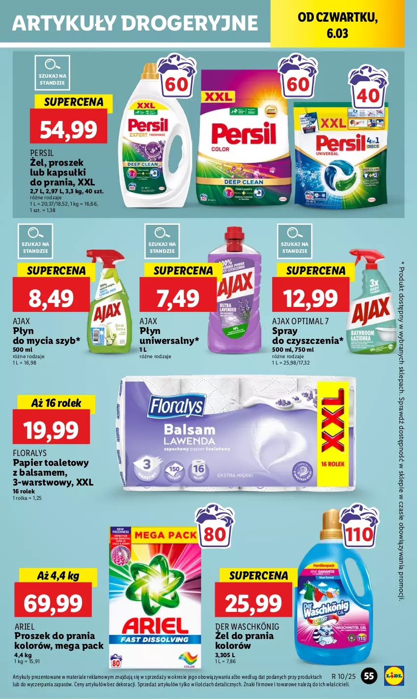 Gazetka promocyjna Lidl - GAZETKA - ważna 06.03 do 08.03.2025 - strona 61 - produkty: Ajax, Ariel, Flora, Kapsułki do prania, König, Optima, Papier, Papier toaletowy, Persil, Płyn do mycia, Proszek do prania, Spray do czyszczenia