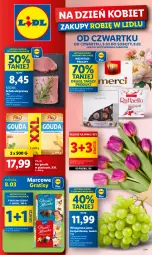Gazetka promocyjna Lidl - GAZETKA - Gazetka - ważna od 08.03 do 08.03.2025 - strona 1 - produkty: Ser, Gra, Tulipan, Praliny, Pilos, Schab wieprzowy, Mleczko, Winogrona, Ptasie mleczko, E. Wedel, Gouda, Wino