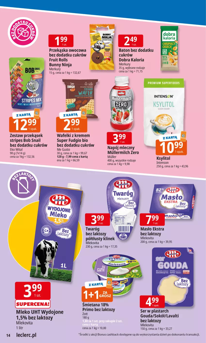 Gazetka promocyjna E Leclerc - ważna 20.10 do 27.10.2025 - strona 14 - produkty: Baton, Gouda, Ksylitol, Masło, Mleko, Mlekovita, Ser, Sok, Sokół, Tran