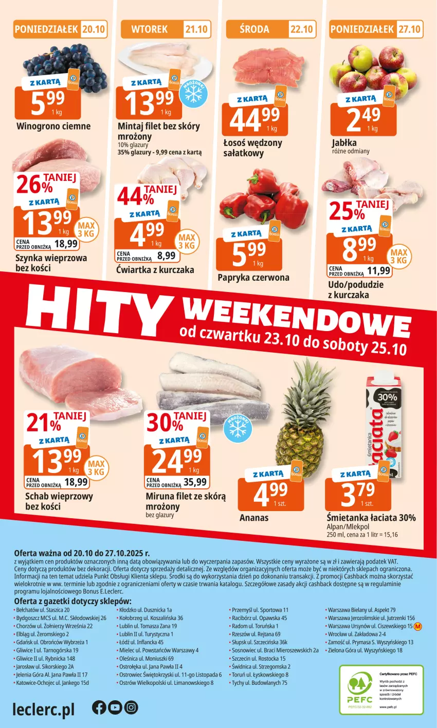 Gazetka promocyjna E Leclerc - ważna 20.10 do 27.10.2025 - strona 24 - produkty: Ananas, Gra, Kosz, Kurczak, Lazur, Mintaj, Miruna, Podudzie z kurczaka, Por, Schab wieprzowy, Sos, Sport, Stock, Szal, Szynka, Szynka wieprzowa, Top, Tran