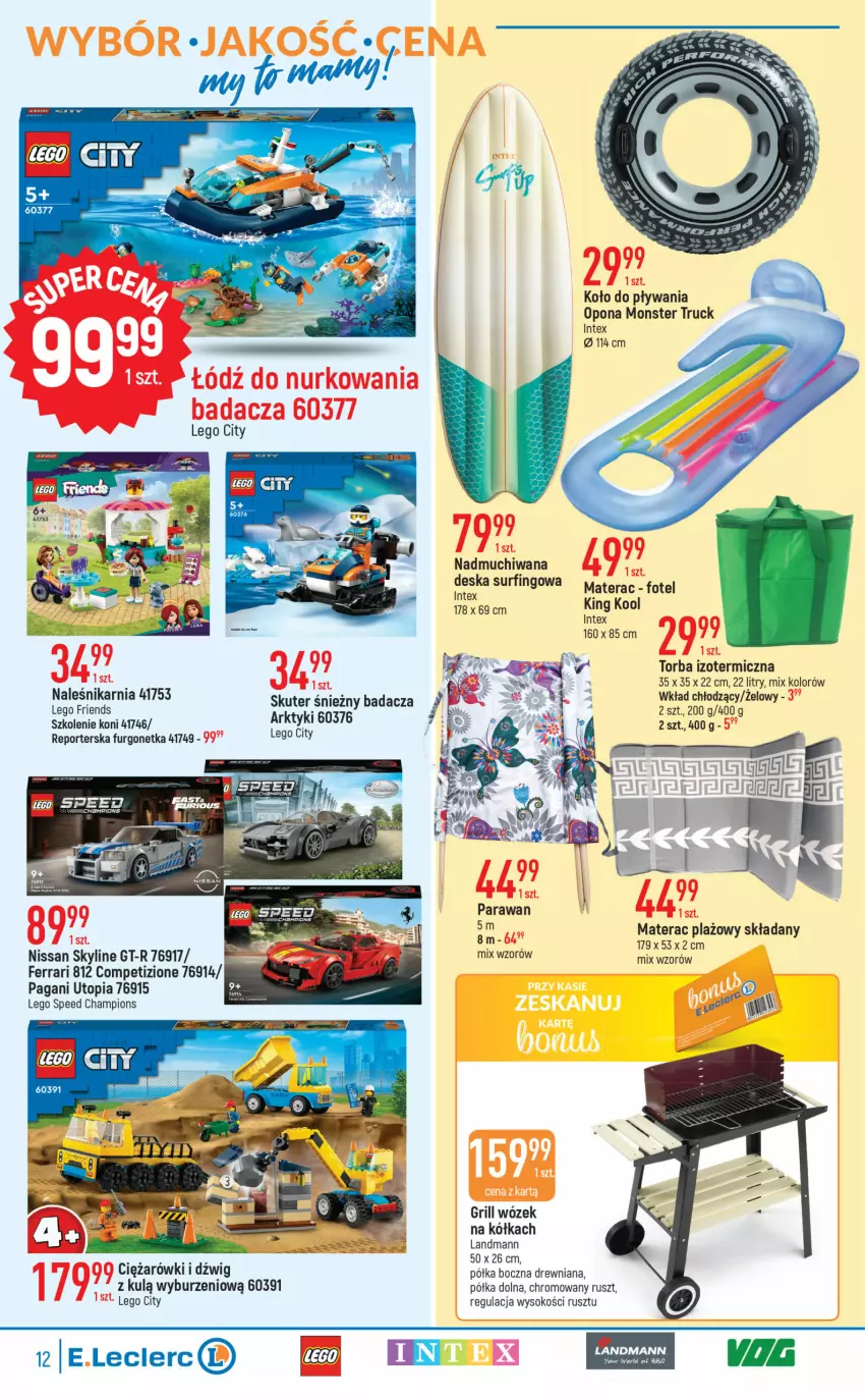 Gazetka promocyjna E Leclerc - ważna 20.06 do 01.07.2023 - strona 12 - produkty: Dźwig, Fotel, Grill, LEGO, LEGO City, Materac, Monster truck, Półka, Por, Sok, Tera, Top, Torba, Urgo, Wózek