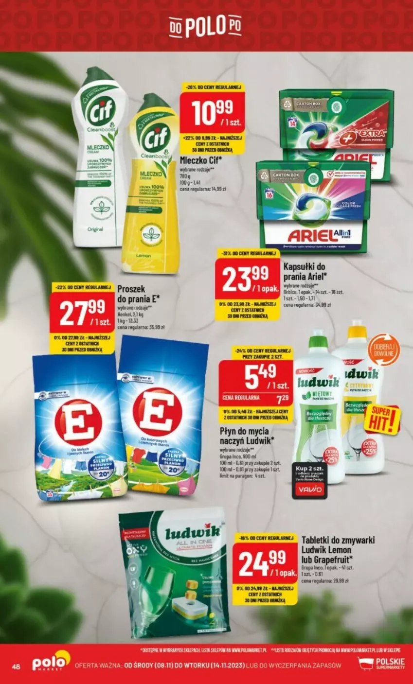 Gazetka promocyjna PoloMarket - ważna 08.11 do 14.11.2023 - strona 43 - produkty: Ariel, BIC, Cif, Gra, Kapsułki do prania, Ludwik, Mleczko, Płyn do mycia, Por, Proszek do prania, Tablet, Tabletki do zmywarki, Zmywarki