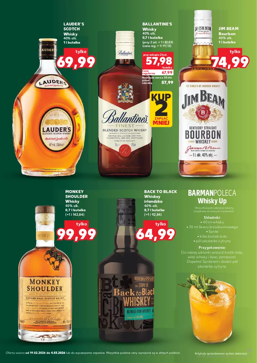 Gazetka promocyjna Kaufland - Barek Kauflandu - ważna 19.02 do 04.03.2026 - strona 13 - produkty: Bourbon, Cytryny, Jim Beam, Lack, Lanki, Likier, Sprite, Stek, Whiskey, Whisky