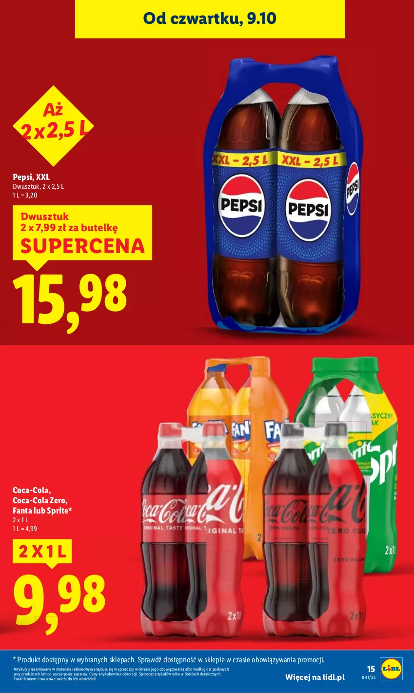 Gazetka promocyjna Lidl - GAZETKA - ważna 09.10 do 11.10.2025 - strona 15 - produkty: Coca-Cola, Fa, Fanta, Pepsi, Sprite