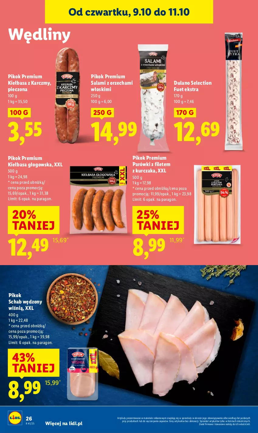 Gazetka promocyjna Lidl - GAZETKA - ważna 09.10 do 11.10.2025 - strona 32 - produkty: Dulano, Kiełbasa, Kiełbasa głogowska, Kurczak, Parówki, Piec, PIKOK, Salami