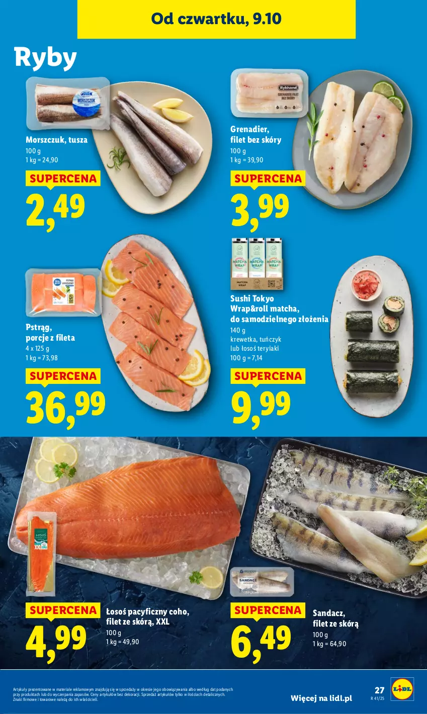 Gazetka promocyjna Lidl - GAZETKA - ważna 09.10 do 11.10.2025 - strona 33 - produkty: Grenadier, Por, Pstrąg, Sandacz, Sushi, Tuńczyk, Tusz