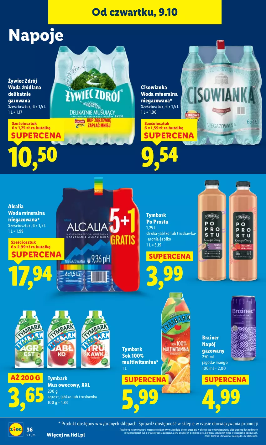 Gazetka promocyjna Lidl - GAZETKA - ważna 09.10 do 11.10.2025 - strona 42 - produkty: Aronia, Cisowianka, Gres, LANA, Mango, Mus, Napój, Napój gazowany, Napoje, Sok, Tymbark, Woda, Woda mineralna