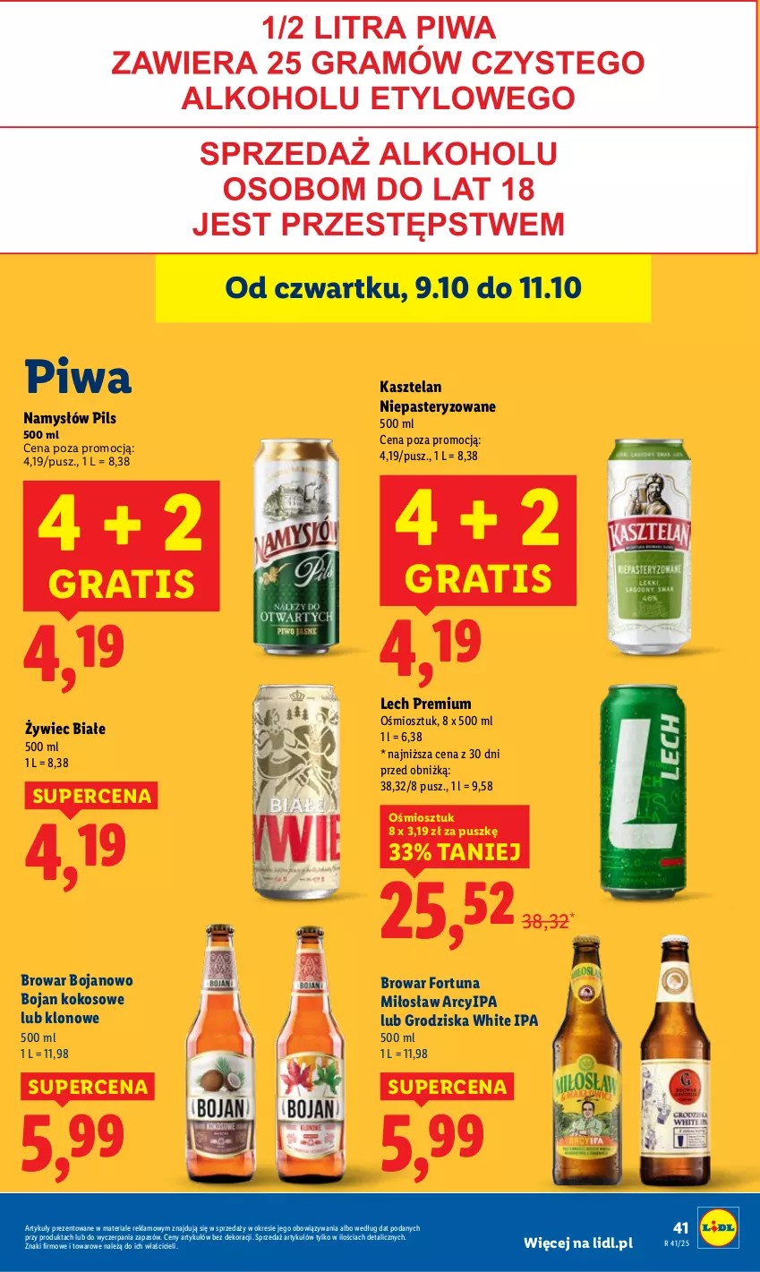 Gazetka promocyjna Lidl - GAZETKA - ważna 09.10 do 11.10.2025 - strona 47 - produkty: Fortuna, Gra, Kasztelan, Kokos, Lech Premium, Namysłów, Piwa