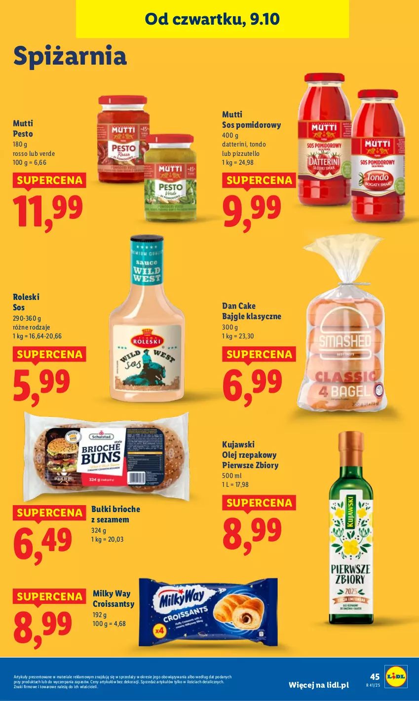 Gazetka promocyjna Lidl - GAZETKA - ważna 09.10 do 11.10.2025 - strona 51 - produkty: Bajgle, Croissant, Dan Cake, Kujawski, Milky Way, Olej, Olej rzepakowy, Pesto, Sezam, Sos, Sos pomidorowy