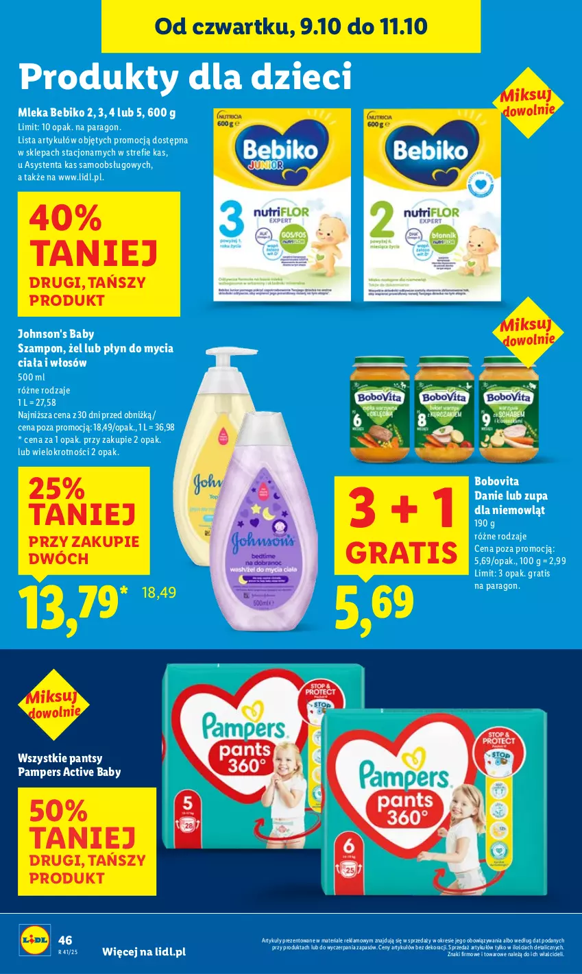 Gazetka promocyjna Lidl - GAZETKA - ważna 09.10 do 11.10.2025 - strona 52 - produkty: Bebiko, BoboVita, Dzieci, Gra, Johnson's, Johnson's Baby, Pampers, Płyn do mycia, Szampon, Zupa