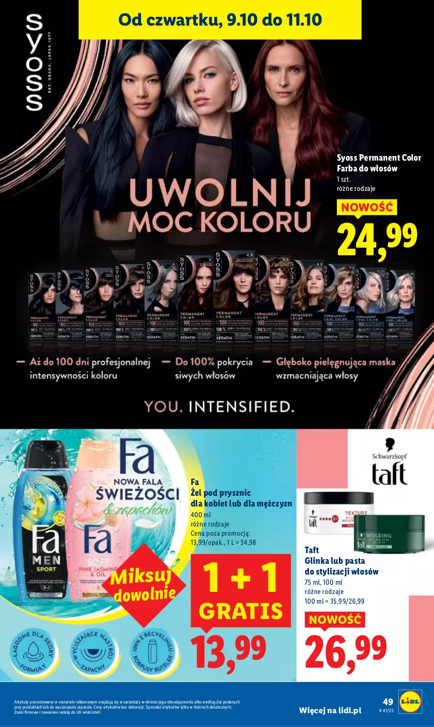 Gazetka promocyjna Lidl - GAZETKA - ważna 09.10 do 11.10.2025 - strona 55 - produkty: Fa, Farba do włosów, Gra, Inka, Syoss, Taft