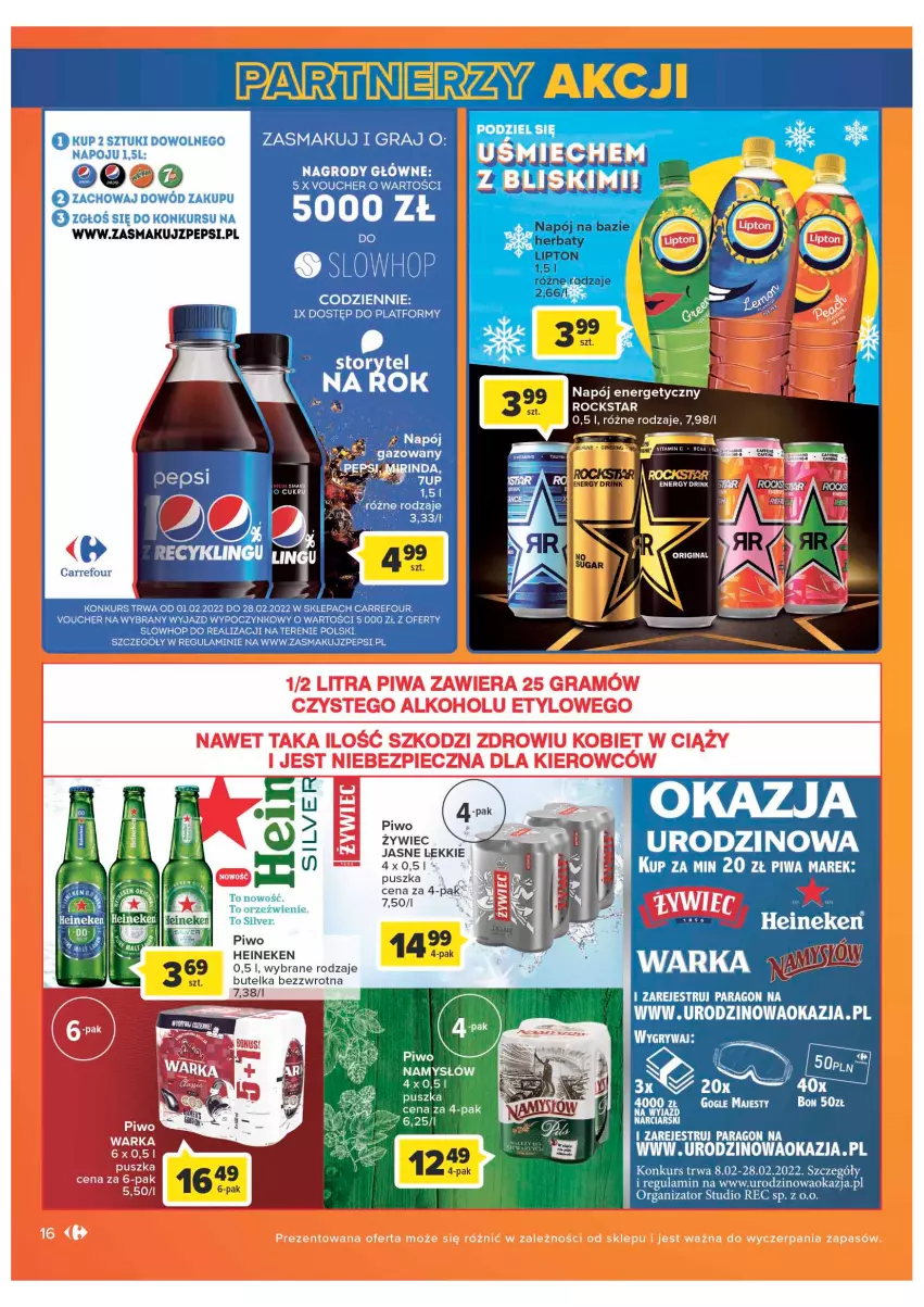 Gazetka promocyjna Carrefour - Gazetka Market - ważna 08.02 do 28.02.2022 - strona 16 - produkty: Gin, Gra, Gry, Heineken, Namysłów, Napój, Napój energetyczny, Pepsi, Piwa, Warka