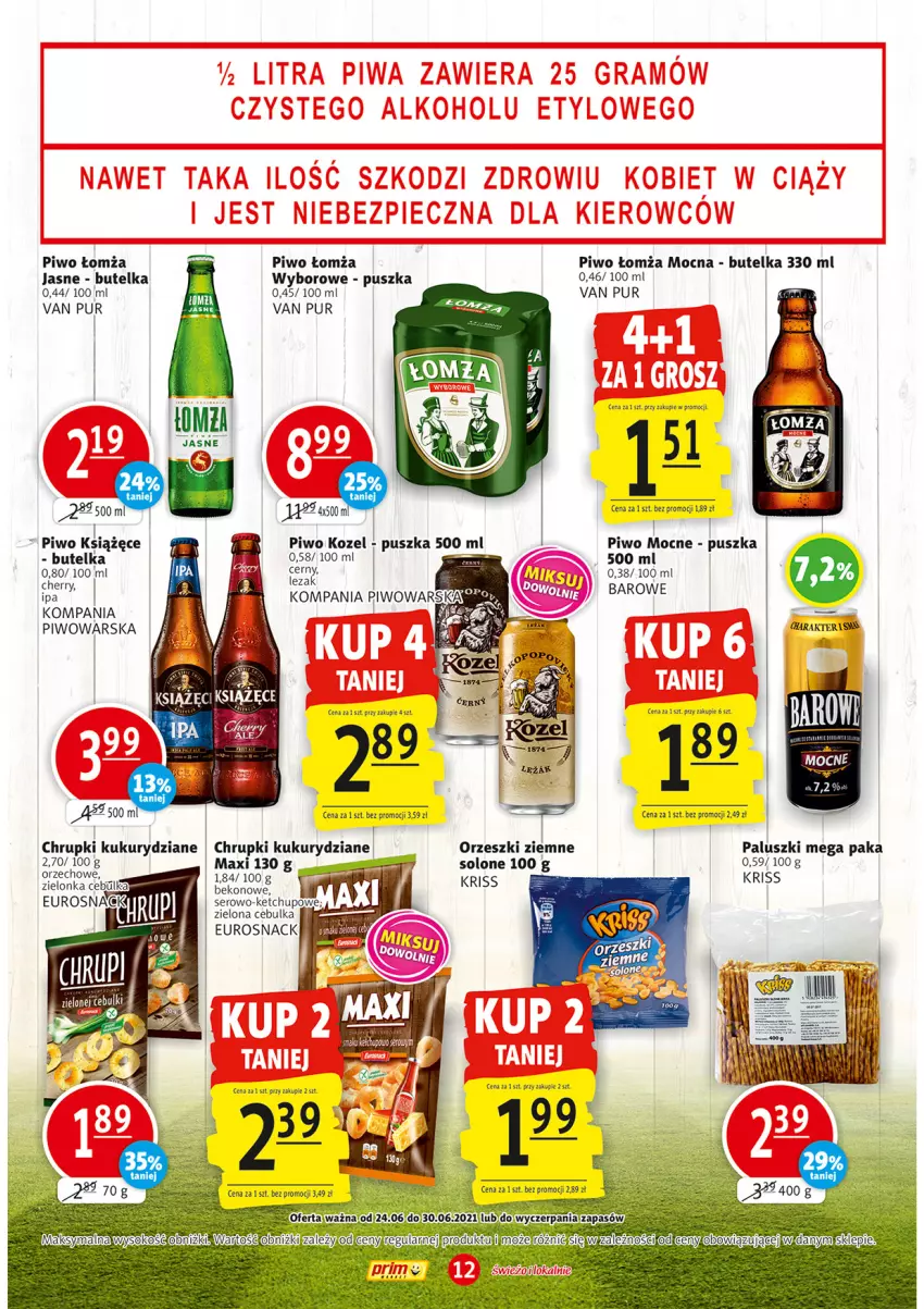 Gazetka promocyjna Prim Market - Gazetka - ważna 24.06 do 30.06.2021 - strona 12 - produkty: Beko, Chrupki, Kozel, Książęce, Orzeszki, Orzeszki ziemne, Piwo, Pur