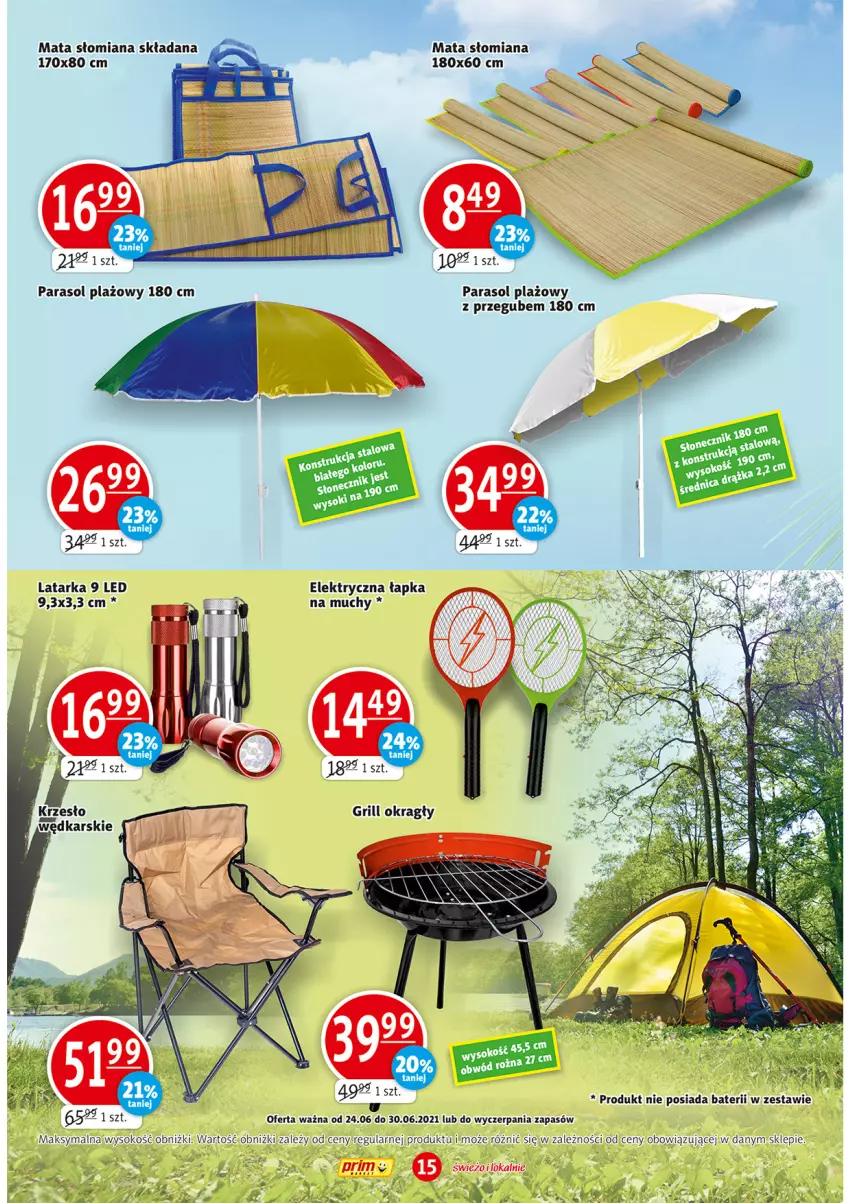 Gazetka promocyjna Prim Market - Gazetka - ważna 24.06 do 30.06.2021 - strona 15 - produkty: Krzesło, Latarka, Parasol, Sok, Tarka