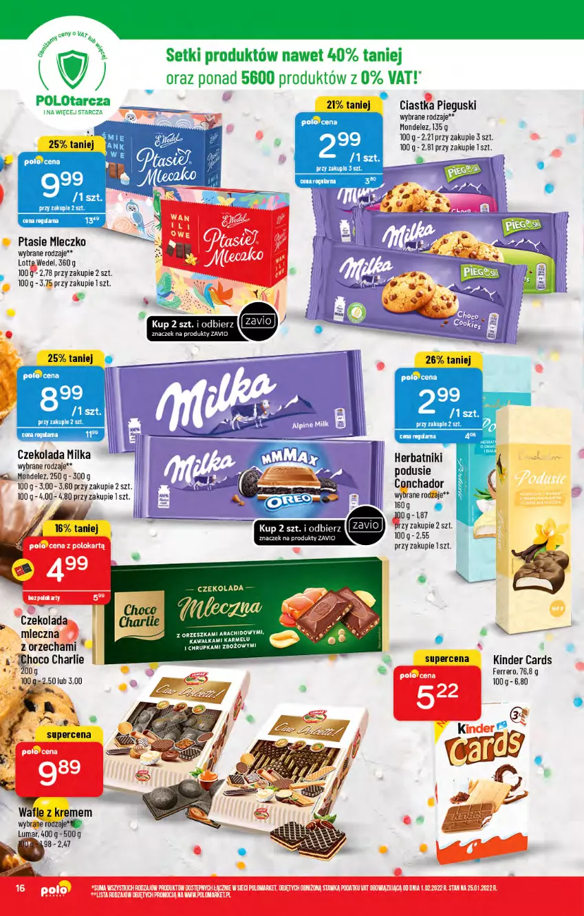 Gazetka promocyjna PoloMarket - Gazetka pomocyjna - ważna 16.02 do 22.02.2022 - strona 16 - produkty: Ciastka, Czekolada, Ferrero, Herbatniki, Kawa, Kinder, Milka, Mleczko, Por, Ptasie mleczko, Wafle