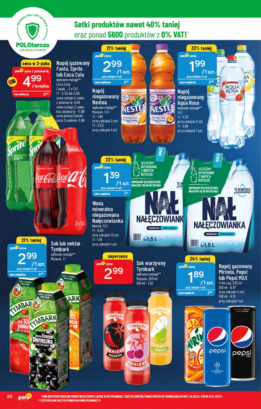 Gazetka promocyjna PoloMarket - Gazetka pomocyjna - ważna 16.02 do 22.02.2022 - strona 20 - produkty: Mirinda, Napój, Napój gazowany, Nektar, Nestea, Pepsi, Pepsi max, Sok, Tera, Tymbark, Woda, Woda mineralna