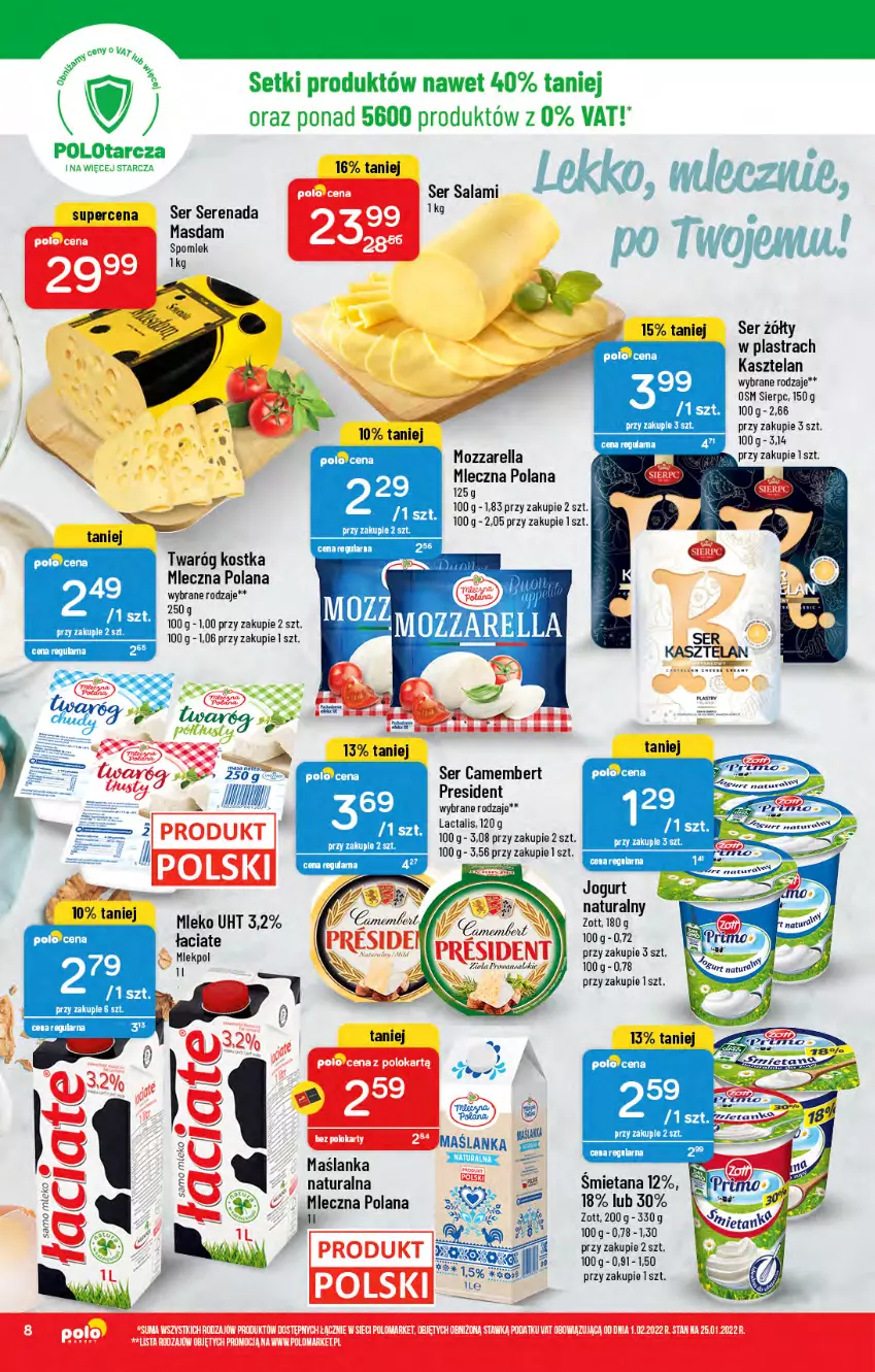 Gazetka promocyjna PoloMarket - Gazetka pomocyjna - ważna 16.02 do 22.02.2022 - strona 8 - produkty: Camembert, Fa, Jogurt, Kasztelan, LANA, Maślanka, Miecz, Mozzarella, Ser, Twaróg, Zott